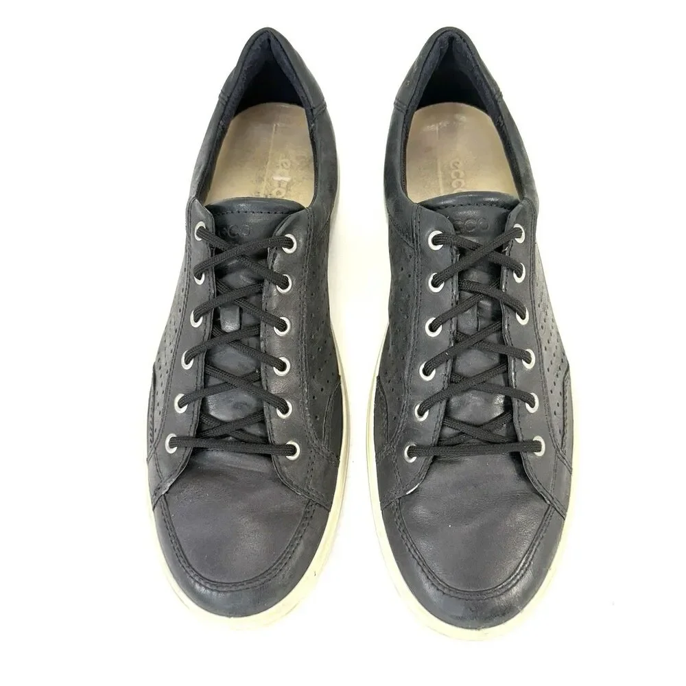 Ecco Soft 7 Cloud Sneakers Mens EU 47/US 14 Black Leather Perforated Shoes